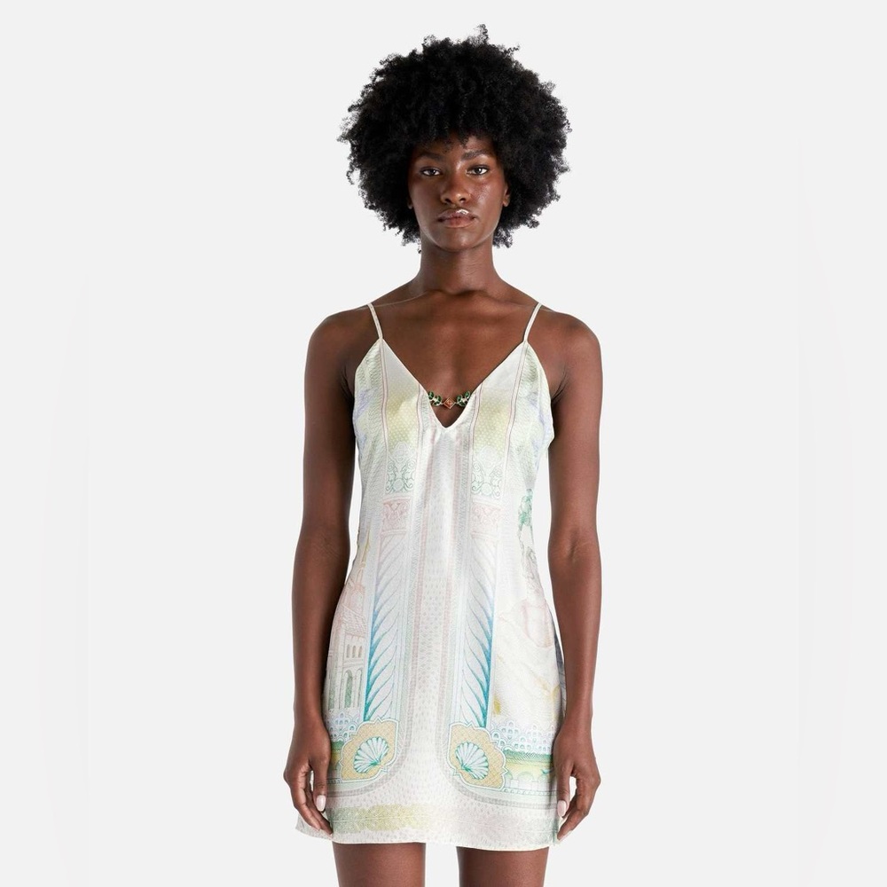 SOLD - NWT Casablanca Tennis Club Silk Slip Dress Luxury Printed Mini Dress